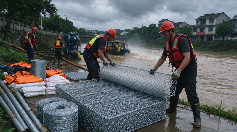 Changshu Jianghe pwodwi prevansyon inondasyon delivre Gabion & galvanize may materyèl pou nndan Mongoli pwojè sipò drenaj ijans